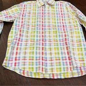 Portofino Men's Button Down Shirt Checkered Pink Blue Green Flip Sleeve large